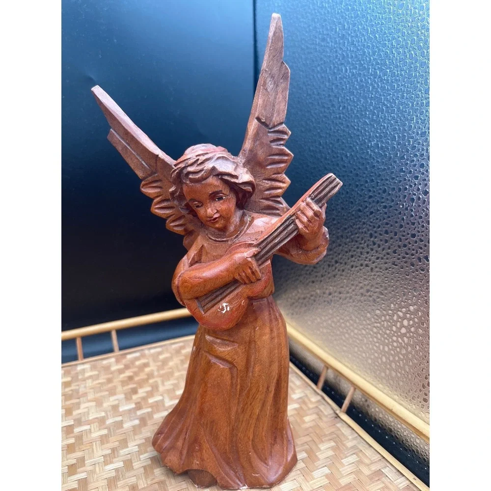 Vtg Wood Hand Carved Christmas Angel Figure figurine nativity 9